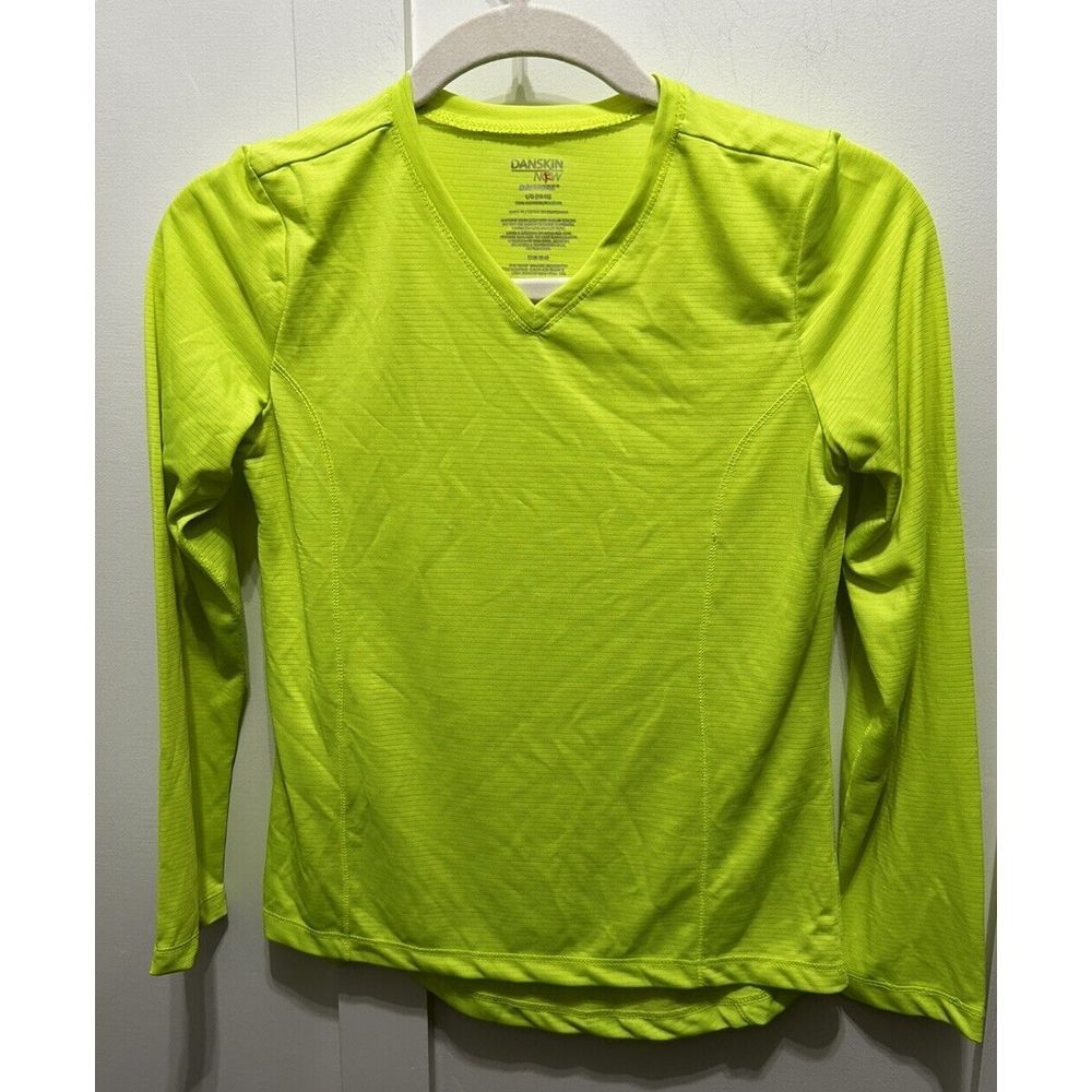 Girls Danskin now Pullover VNeck Long‎ Sleeve Sz L (10/12) Striped Safety Yellow